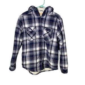 Boston Traders Blue Plaid Fleece Lined Hooded Shacket/Jacket Medium